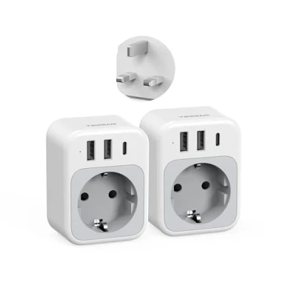 Abbildung von TESSAN 2er Pack UK Adapter, 4 in 1 Steckdosenadapter England mit USB C und 2 A, Adapter Deutschland Stecker 3250W, Reiseadapter Typ G, Stromadapter für Irland London Schottland