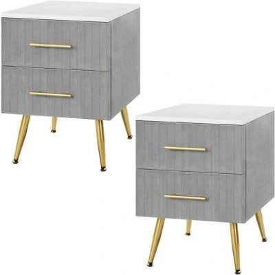 Abbildung von Woltu Nachttisch (2 St., Set), Sofatisch Nachtkommode mit 2 Schubladen aus MDF