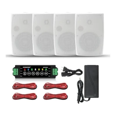 Abbildung von STUDIOFINIX 6,5 Zoll 800W Bluetooth Lautsprecher für den Außenbereich, wandmontiert (4 Lautsprecher) (Weiß)