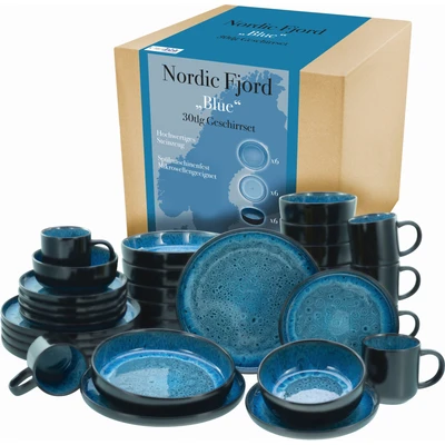 Abbildung von CreaTable Kombiservice Nordic Fjord (30 tlg), 6 Personen, Steinzeug, je Speiseteller, Suppenteller, Dessertteller, Schalen, Kaffeebecher