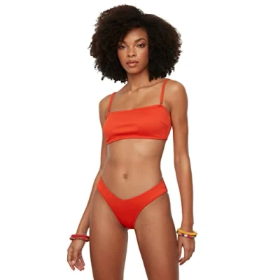Abbildung von TRENDYOL Damen Textured V neck Bikini Bottoms, Brick, 36 EU