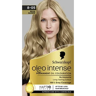 Abbildung von Schwarzkopf Oleo Intense Permanent Oil Color 8 05 Beige Blond, Perfekte Grauabdeckung, HaptIQ Conditioner, langanhaltende Farbe, Haarfarbe ohne Ammoniak
