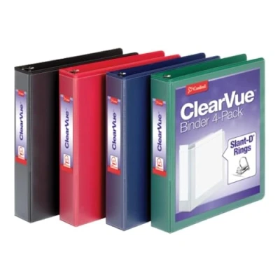 Abbildung von Cardinal 1.5 Inch 3 Ring Binder, D Ring, Assorted, Black, Red, Blue, Green 4 Pack, Holds 375 Sheets (29300)
