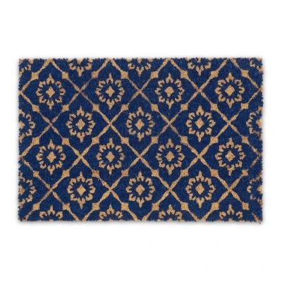Abbildung von Relaxdays Fußmatte Kokos, 60x40 cm, rutschfest, wasserfest, Türmatte für außen &amp; innen, florales Design, blau/Natur
