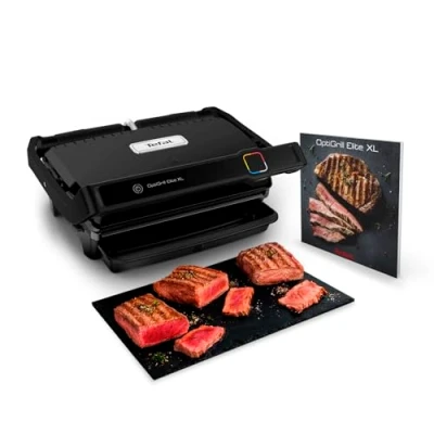 Abbildung von Tefal OptiGrill Elite XL Kontaktgrill, automatische Garzeitanpassung, perfekte Ergebnisse, 16 Programme, digitales Display mit Garstufenanzeige, abnehmbare Platten, Elektrogrill, schwarz, GC760812
