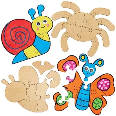 Abbildung von Baker Ross FC710 Käfer Puzzle aus Holz 5er Pack, Holzpuzzle für Kinder zum Bemalen und Dekorieren