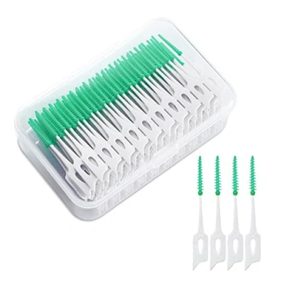 Abbildung von MIVAIUN 200 Stück Interdentalbürste Weiche Silikon adaptive Zahnzwischenraum Bürste Rücklaschbürste Tragbarer Dual Use Zahnseide Stick für Reiniger Zahnreinigung Werkzeug （Grün）