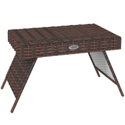 Abbildung von Outsunny Beistelltisch Rattan Gartentisch Klapptisch wetterfester Campingtisch (Couchtisch, 1 St., Kaffeetisch), für Garten, Balkon, Braun, 60 x 41 cm