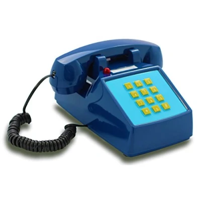 Abbildung von Opis Technology PushMeFon Cable: 1970er Designer Retro Tastentelefon Schnurgebunden/Festnetztelefon Schnurgebunden/Retro Telefon in modernen Farben mit Metallklingel (rot)