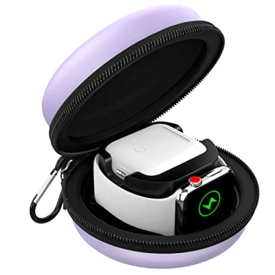 Abbildung von MoKo Ladetasche Kompatibel mit Apple Watch Ultra 2/Ultra/SE 2/SE/Series 10/9/8/7/6/5/4/3/2/1/AirPods Pro 2/1/AirPods 3/2/1,Tragetasche Reisetasche,Aufbewahrung Ladestation Ständer Halterung,Taro Lila