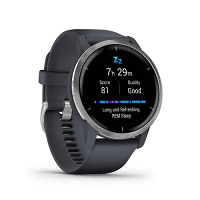 Abbildung von Garmin Venu 2 GPS Fitness Smartwatch mit ultrascharfem 1,3“ AMOLED Touchdisplay, umfassenden , über 25 vorinstallierte Sportarten, Music und Pay (Generalüberholt)