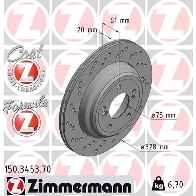 Abbildung von ZIMMERMANN FORMULA Z COAT 150.3453.70 Bremsscheibe 328 20 5/4 4 120 Belüftet, gelocht, Verbundbremsscheibe beschichtet legiert/hochgekohlt