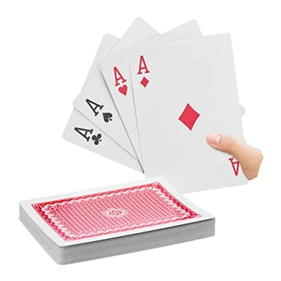 Abbildung von Relaxdays 10 x Jumbo Pokerkarten, 540 Karten, wasserfeste XXL Kunststoffspielkarten, Spaßgeschenk oder Deko, 18 13 cm, bunt