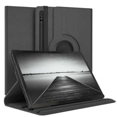 Abbildung von EAZY Case Tablet Hülle für Samsung Galaxy Tab S8 Schutzhülle 11 Zoll Smart Cover Rotationcase zum Aufstellen Klapphülle 360 drehbar mit Standfunktion Tasche Kunstleder Schwarz