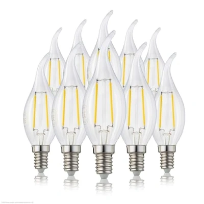 Abbildung von hellum LED Glühlampe, Kerzen Windstoß Glühbirne E14 warmweiß, 250 Lumen Windstoßkerze Leuchtmittel 2W entspricht 25 Watt Kerzenbirnen, 2700 Kelvin Warmwei 3,5x3,5x10 cm