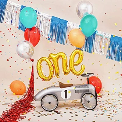 Abbildung von PartyDeco Folienballon One 66x37cm Gold metallisiert Luftballon Geburtstag Party Einjährig EIN Jahr alt Geburtstagsfest Gas Helium Dekoration