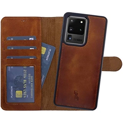 Abbildung von Burkley 2 in 1 Leder Handytasche für Samsung Galaxy S20 Ultra Abnehmbares Back Cover, 360 Schutz, RFID Blocker Kompatibel mit