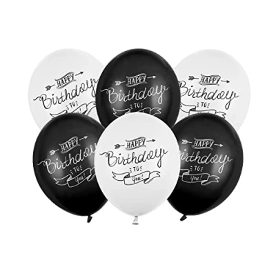 Abbildung von partydeco Luftballon, Luftballons mit Aufschrift Happy Birthday 30cm schwarz weiß 6er Set