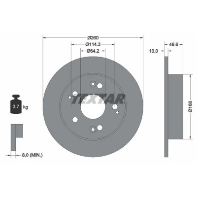 Abbildung von TEXTAR PRO 92125103 Bremsscheibe 260 10 05/09 114,3 voll beschichtet ohne Radbefestigungsbolzen, Radnabe HONDA: CIVIC 7 Hatchback