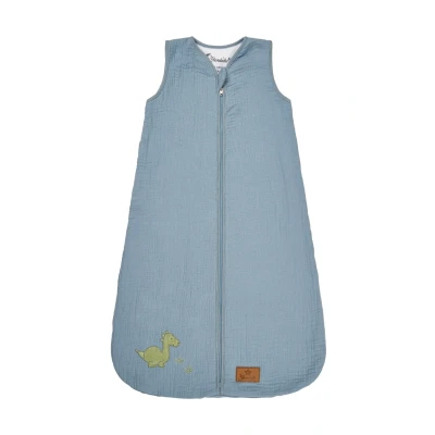 Abbildung von Sterntaler Schlafsack 90 cm Dino Rexi Kinder und Baby unwattiert aus Musselin, mit 2 Wege Reißverschluss seitlicher Kabelöffnung, Feinfrottee Futter, TOG 1,0 blau