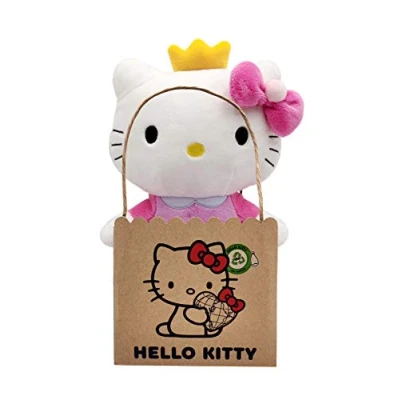 Abbildung von Hello Kitty Princess Eco Plush 24 cm in wiederverwendbarem Kartontäschchen der Plüsch ist aus 100% PET Flaschen recyceltem Material