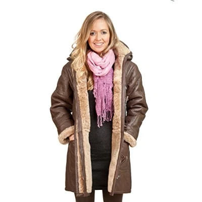 Abbildung von Brauner Damen Dufflecoat aus Schafsleder mit Kapuze Charlotte
