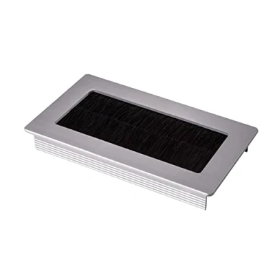 Abbildung von SO TECH® Kabelkanal Kabeldurchlass Kabeldurchführung TONDO mit Bürstendichtung (2 St), Silber eloxiert, Außenmaß: 100x70mm, Einbaumaß: 90x62mm