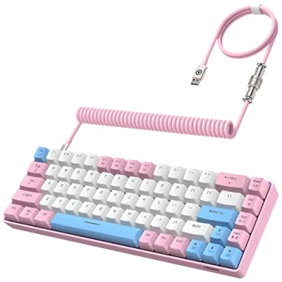 Abbildung von YINDIAO T8 60% Gaming Tastatur,68 Tasten,Kompakte,Kabelgebundene,Mechanische Mini Tastatur mit 18 Chroma RGB Hintergrundbeleuchtung,Blauer Schalter,USB C Spiraltastaturkabel,für PC,PS4 Rosa