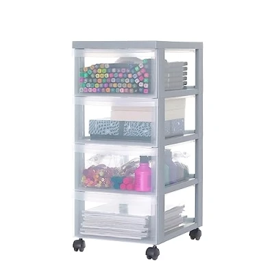 Abbildung von Iris Ohyama, Kunststoff Schubladenbox mit 5 tiefen Schubladen, Grau, Easy Pull System, A4, A5 &amp; A6 Format, Schreibtisch Organizer für Büro, Schule, Schreibwaren, BPA frei, Schubladenschrank, OCH 2500