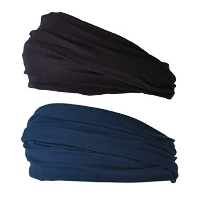 Abbildung von Dünnes Lauf Stirnband Sport Haarband Herren, Bandana Damen Sommer Japanische Mode Lang, Loop Tuch Zum Binden Schwarz Navy 2 Pack