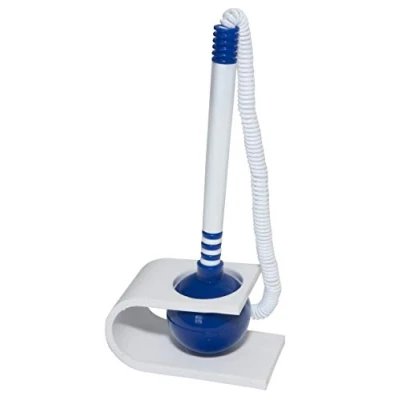 Abbildung von OFFICER PRODUCTS Kugelschreiber mit Teleschnur Basic/Schreibfarbe Blau/Kugelschreiberständer/Selbstklebend/Farbe: blau weiß, 1 Stück (1er Pack)