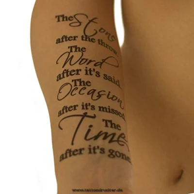 Abbildung von 10 x The Stone.. Word.. Occasion.. Time.. Temporary Haut Tattoo Schriftzug in schwarz (10)