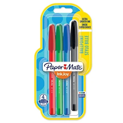 Abbildung von Paper Mate InkJoy 100ST Kugelschreiber mittlere Spitze (1,0 mm) rot, grün, blau und schwarz 4 Stück
