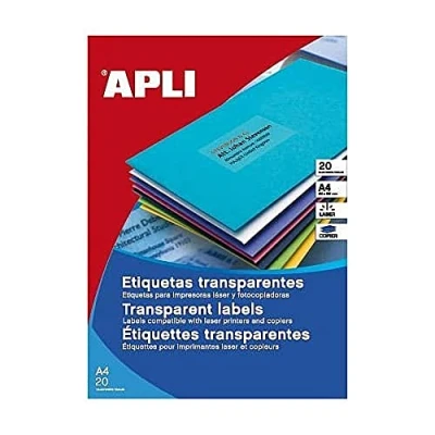 Abbildung von Apli 1225 Transparente Etiketten für Laserdrucker und Kopierer, 210 x 297 mm, 20 Blatt