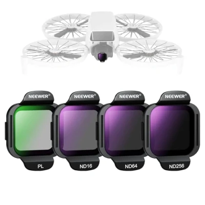 Abbildung von NEEWER ND Filter Set kompatibel mit DJI Flip Drone (4er Pack) ND16 ND64 ND256 CPL Polfilter, Snap On mehrfach beschichtetes optisches HD Glas, Graufilter zirkularer Polarisationsfilter Zubehör, FL N33