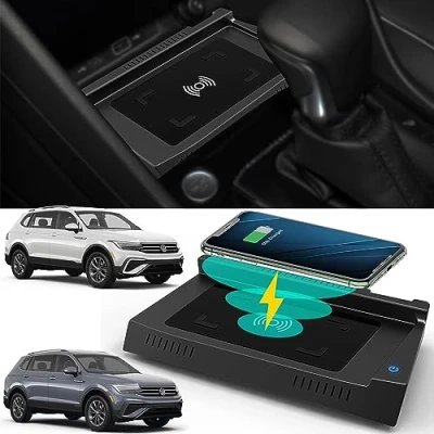 Abbildung von Braveking1 Kabelloses Ladegerät Auto für Volkswagen Tiguan 2023 2022 2021 2020 2019 2018 2017, Wireless Schnellladendes Handy VW Center Console Zubehörfeld iPhone Samsung