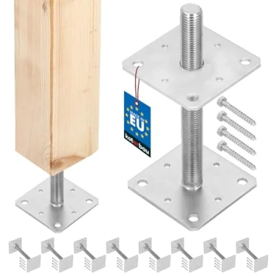 Abbildung von KOTARBAU® 8er Set Pfostenträger 110 mm x 250 Gewinde M24 Verzinkt Stützenfuß Höhenverstellbar Bodenfuß Betonfuß Zum Aufschrauben Regulierbar