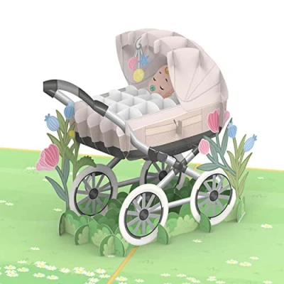 Abbildung von papercrush® Pop Up Karte zur Geburt mit Kinderwagen Neutrale 3D Geburtskarte für Mädchen &amp; Jungen, Glückwunsch zum Baby, Glückwunschkarte oder Geldgeschenk Geburt, Handgemachte Babykarte