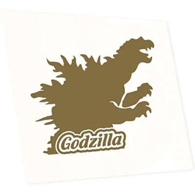 Abbildung von INDIGOS UG Aufkleber Autoaufkleber JDM Die Cut Godzilla Ungeheuer Seemonster 110x90mm Gold Heckscheibe Heckscheibenaufkleber Sticker Tuning Boot Auto Laptop LKW