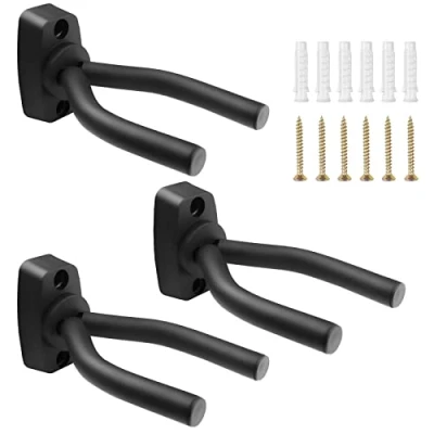 Abbildung von Fousenuk 3 stück Gitarrenhalter Wandhalter, Gitarren Haken Schwarz Gitarrenständer Wand Halterung, Wandhalterung für Akustikgitarre, klassische Gitarre, E Bass, Ukulele