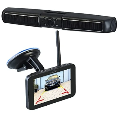 Abbildung von Lescars Einparkhilfe: Kabellose Solar Funk Rückfahrkamera mit Full HD &amp; 5&quot; (12,5 cm) Monitor (Nachtsicht, Rueckfahrkamera, Frontkamera)