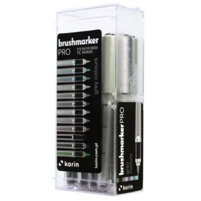 Abbildung von KARIN Brushmarker Pro 12 Grey Colours Set Stück transparenter Körper mit Ink Free System, 2, 4 ml Flüssiger Farbe. Kein Filzstiftmarker