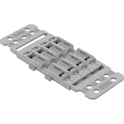 Abbildung von WAGO Befestigungsadapter 221 2504 Befestigungs Adapter mit Zugentlastung der Serie 221, 4 fach für Durchgangsverbinder Hebel, 5 Stück, Schraubbefestigung, grau