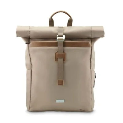 Abbildung von Hama Rucksack mit Laptop Fach (29 l, für bis 16,2“, Rollrucksack Uni, Schule, Arbeit, Reisen, Rolltop, Tabletfach, Organizer, Vordertasche, zwei Seitentaschen) beige