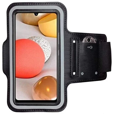Abbildung von CoverKingz Sportarmband für Samsung Galaxy A42 5G Armtasche mit Schlüsselfach Oberarm Halterung Sport Laufarmband Handy Armband Schwarz