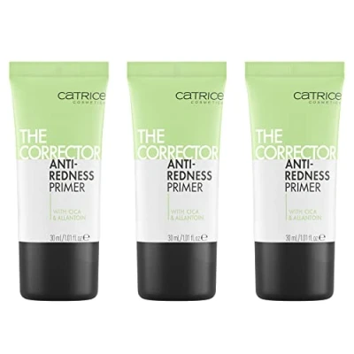 Abbildung von Catrice The Corrector Anti Redness Primer, Grün, langanhaltend, pflegend, porenverfeinernd, für trockene Haut, vegan, ölfrei, ohne Parfüm, Alkohol, 3er Pack (3x30ml)