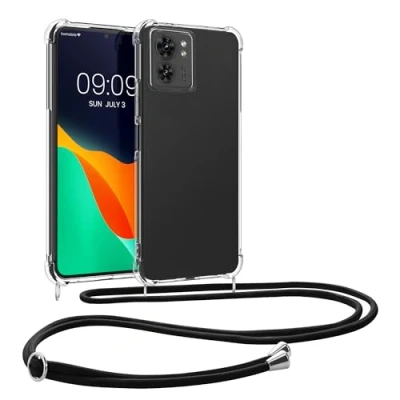 Abbildung von kwmobile Necklace Case kompatibel mit Motorola Edge 40 Hülle Silikon Cover Handykette Band Handyhülle Schwarz Transparent