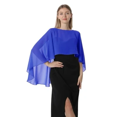 Abbildung von Hotshawl Capelets für Damen, Chiffon Umhang, Schals und Wickeltuch, Abendkleid, Hochzeitsumhänge, Königsblau, Einheitsgröße