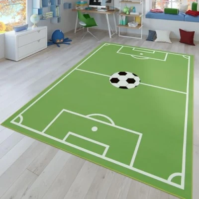 Abbildung von TT Home Kinder Teppich, Spiel Teppich Für Kinderzimmer Mit Fußball Design, In Grün, Größe:140x200 cm