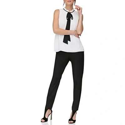 Abbildung von DKNY Women&#039;s Sleeveless Pleated TOP with TIE Neck, White/Black, L